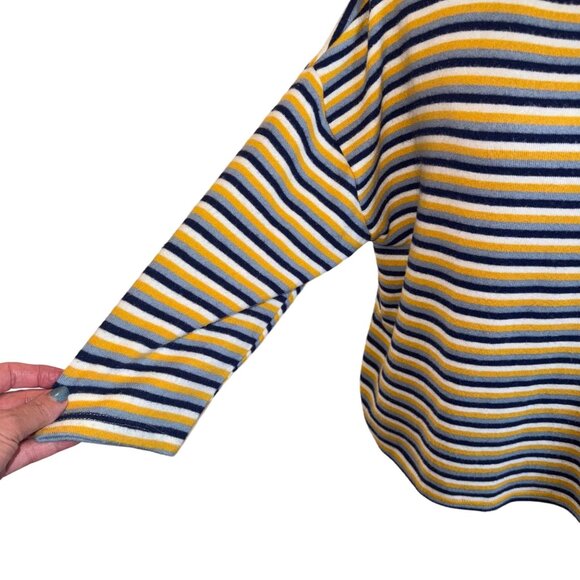 Poof New York Striped Yellow Blue Soft Knit Hoodie L Nautical Casual Travel Top - Picture 6 of 13